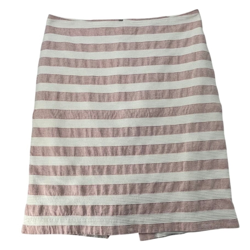 Talbots Pencil Skirt Womens 10 Pink White Striped Cotton Lined